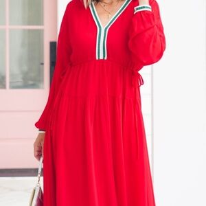JODIFL Vibrant Red Long Sleeve Dress